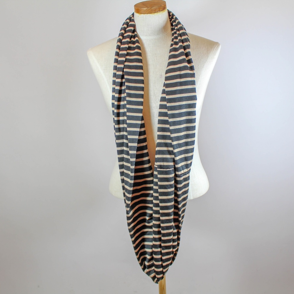 Threads 4 Thought Black Tan Striped Infinity Scarf
